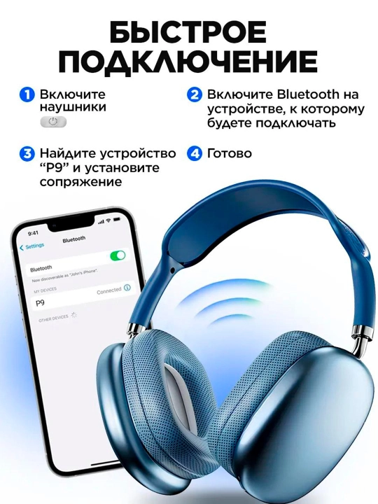 Simsiz Bluetooth P9 quloqchinlari mikrofon bilan ORGINA 100 A MAX