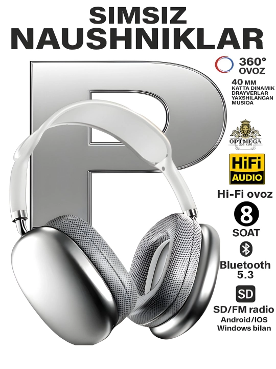 Simsiz Bluetooth quloqchin P9 | Mikrofonli | Bass | SD karta | AUX | Telefon va PC