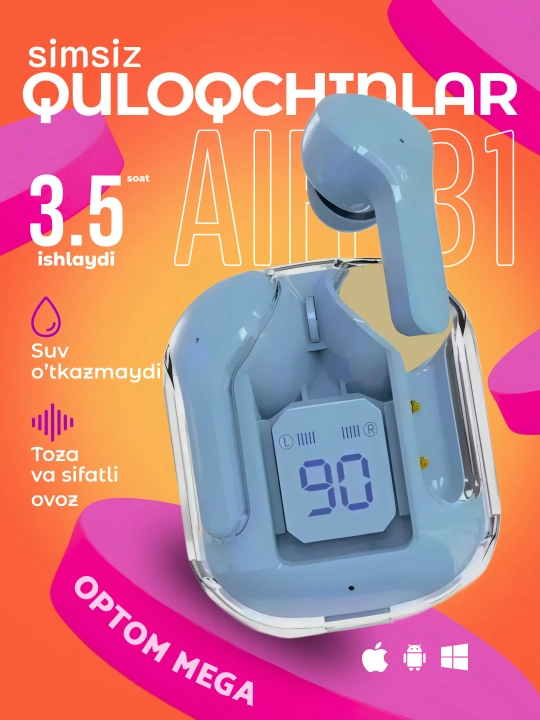 Simsiz quloqchilar, displeyli, mikrofonli va shovqinni kamaytiradi