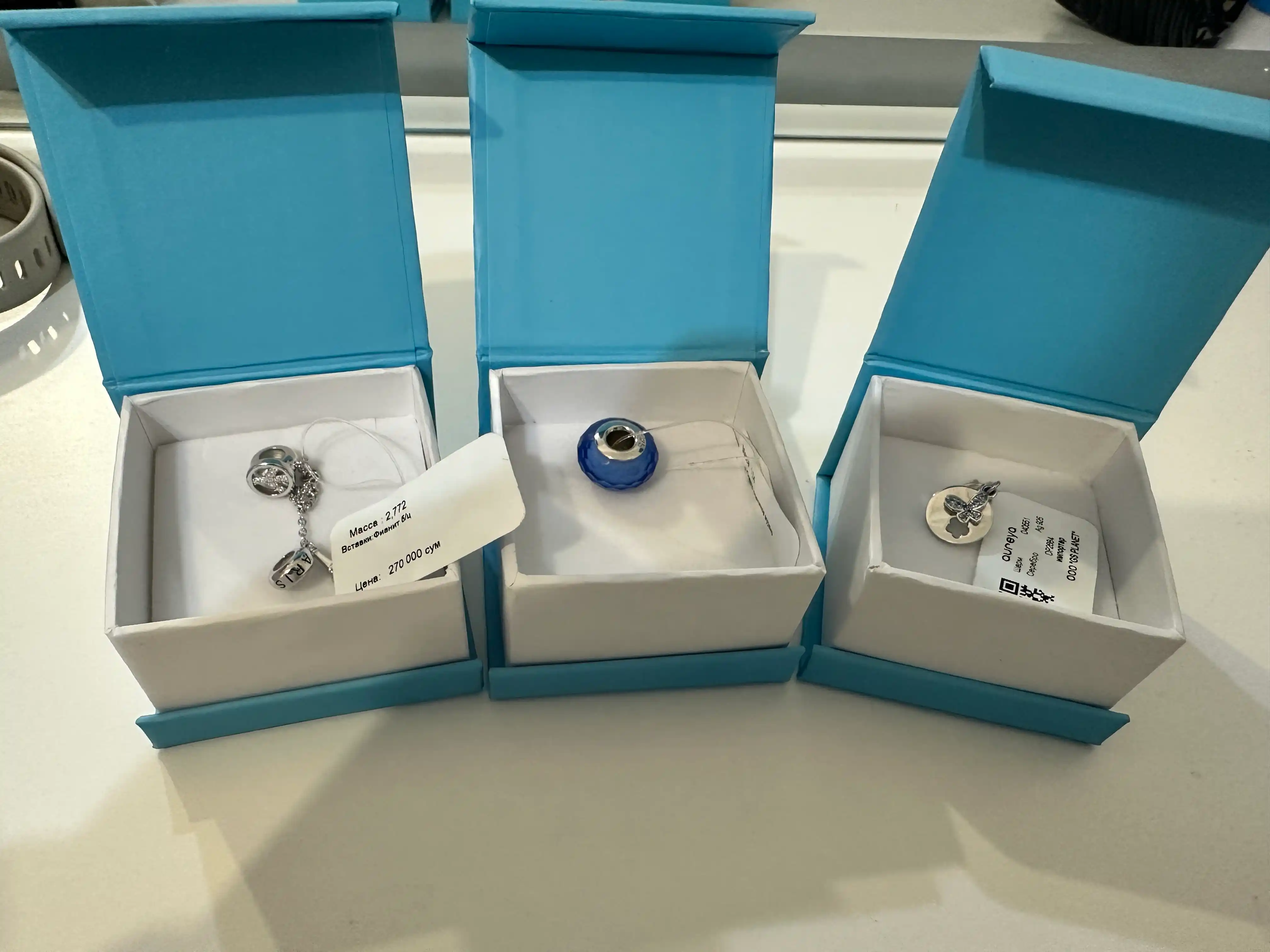 Sharm 925 probalik kumush, rodiy bilan qoplangan, Murano shisha bilan bezatilgan (PB11388)