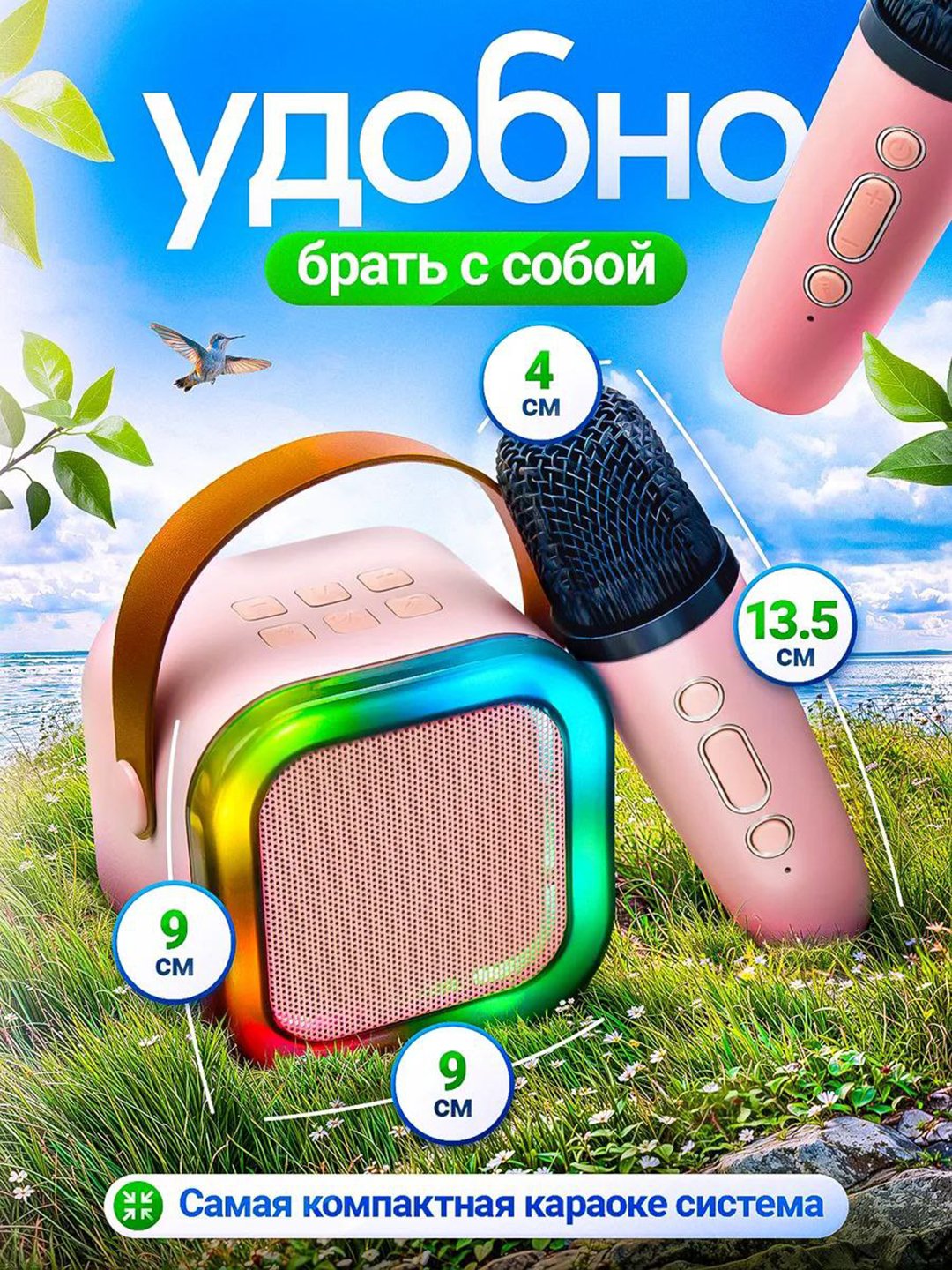 Karaoke Bluetooth kolonkasi, simsiz, bitta mikrofonli, bolalar uchun, 6W