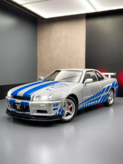 Ниссан SKYLINE 1/24 GTR-34 металлическая машина — TOYMJT-SKYLINE1I24R35-СЕРЕБРН