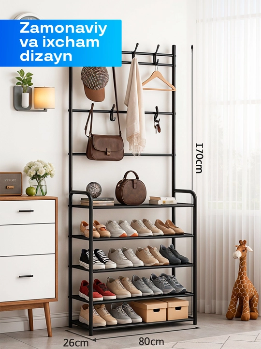 Poyabzal va narsalar uchun javonli 5 qavatli yo'lak, ixcham va bardoshli dizayn - 