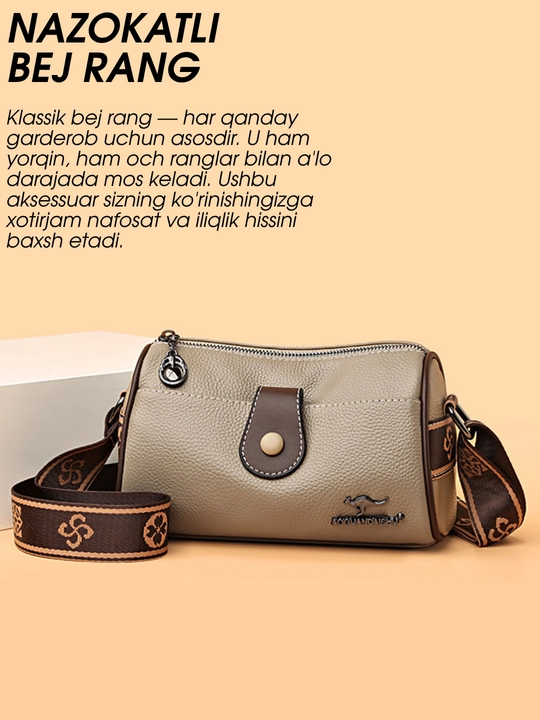 Kangaroo ayollar sumkasi, kross-bodi, tabiiy charm, yelka sumkasi