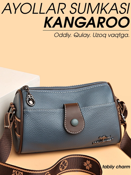 Kangaroo ayollar sumkasi, kross-bodi, tabiiy charm, yelka sumkasi