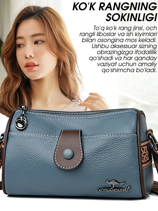 Kangaroo ayollar sumkasi, kross-bodi, tabiiy charm, yelka sumkasi