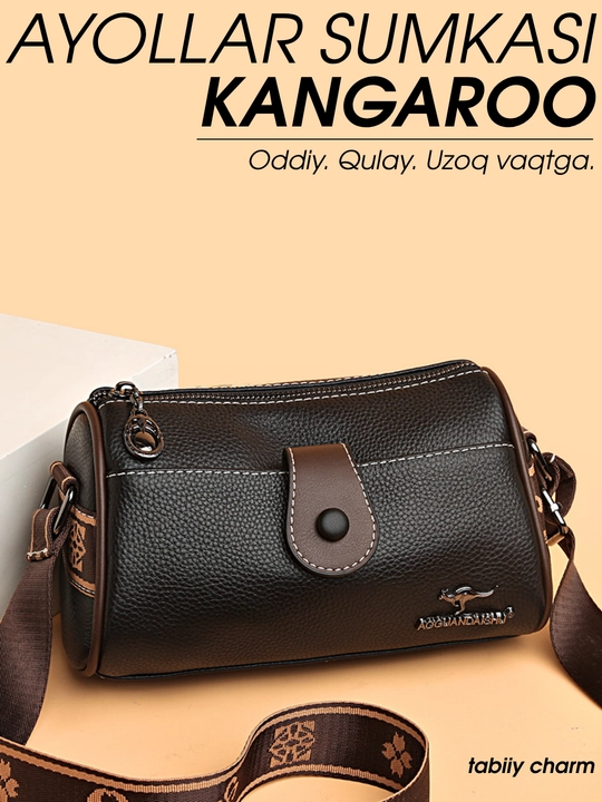 Kangaroo ayollar sumkasi, kross-bodi, tabiiy charm, yelka sumkasi