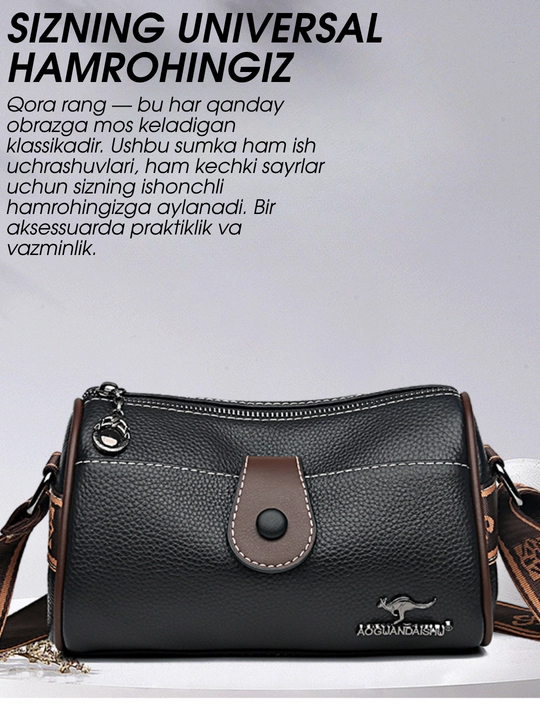 Kangaroo ayollar sumkasi, kross-bodi, tabiiy charm, yelka sumkasi