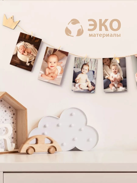 Moodboard LED chiroq bilan, foto panel qisqichli, yog‘och surat ushlagich yoritgich bilan