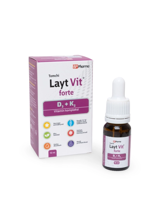 Vitamin D3 + K2, LaytVit forte, D3 1 tomchida 450 ME