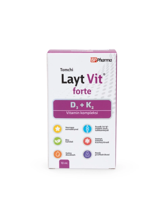 Vitamin D3 + K2, LaytVit forte, D3 1 tomchida 450 ME