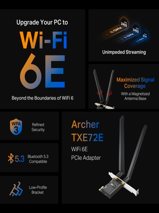 TP-Link Archer TXE72E Wi-Fi 6E PCIe адаптер + Bluetooth 5.3, приёмник