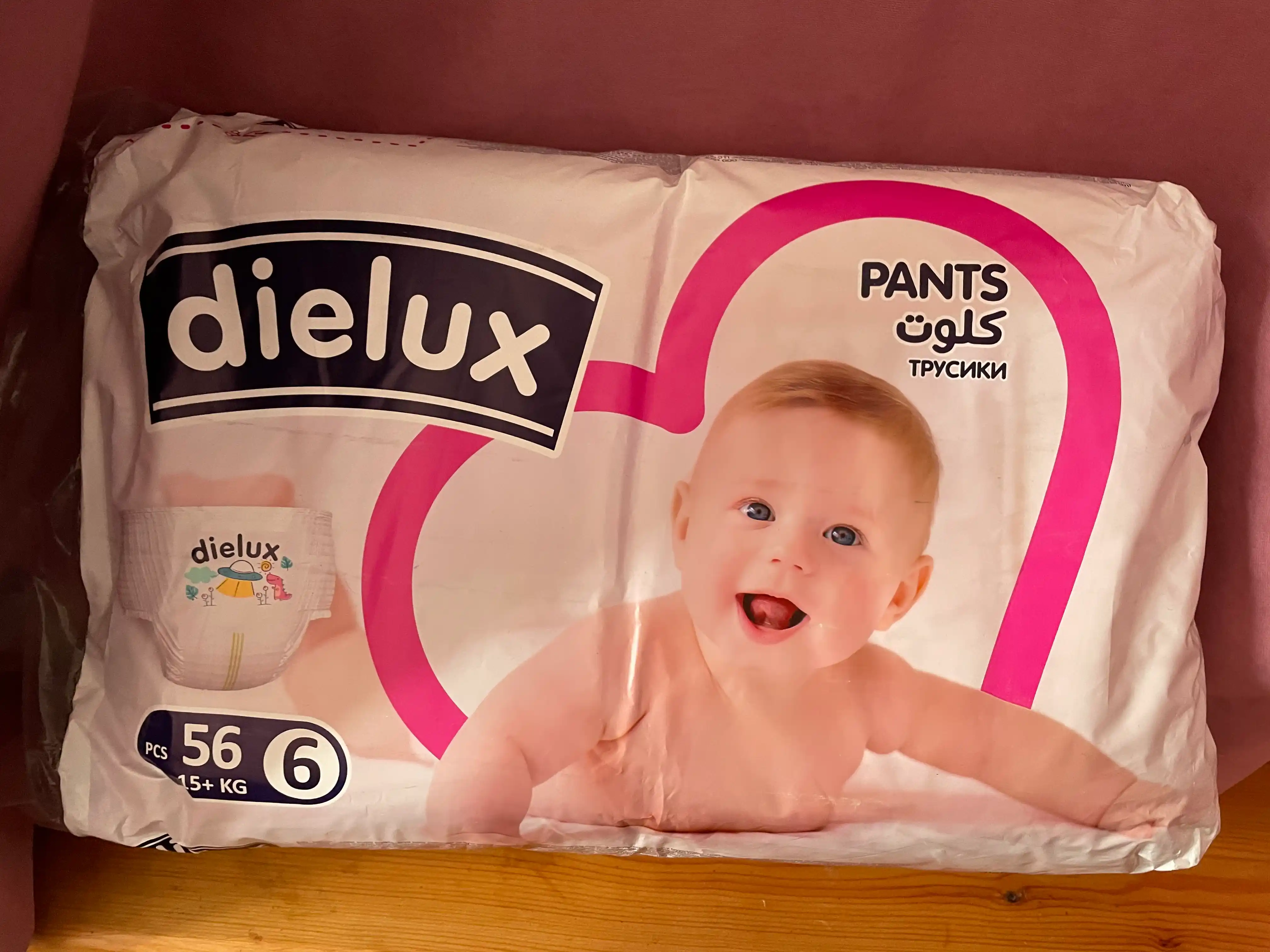 Dielux taglik-trusiklar, 6-o‘lcham (15+ kg), 56 dona