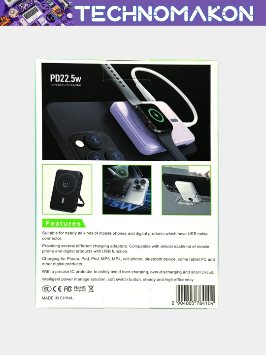 Tashqi quvvat banki Reex RPB-14 10000 Magsafe akkumulyatori, ingichka, tez zaryadlanadigan, PD 22,5 Vt