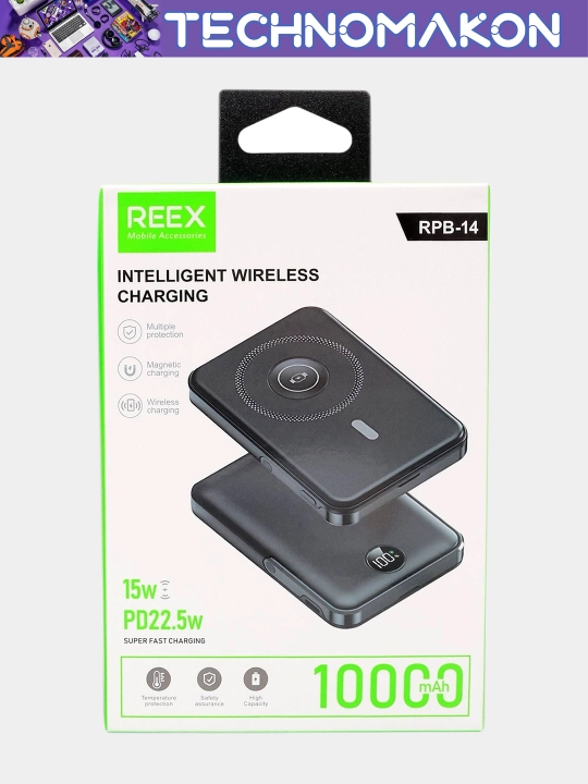 Tashqi quvvat banki Reex RPB-14 10000 Magsafe akkumulyatori, ingichka, tez zaryadlanadigan, PD 22,5 Vt