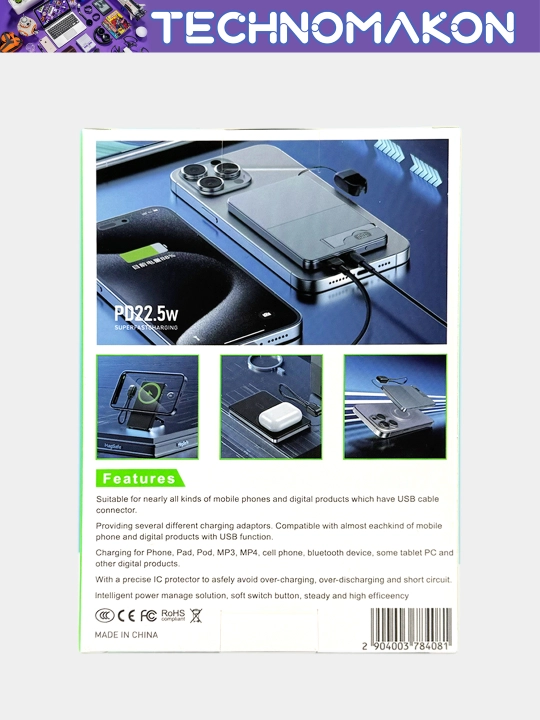 Tashqi akkumulyator powerbank Reex RPB-12 10000 mAh magsafe, PD 22,5W, tezkor quvvatlash