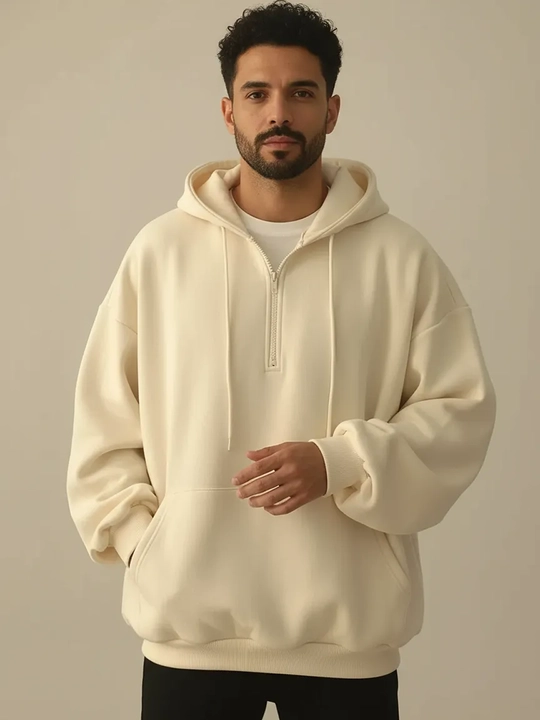 Xudi oversize, erkaklar uchun yarim zamok, kapyushonli tolstovka, paxta 70% poliester 30%