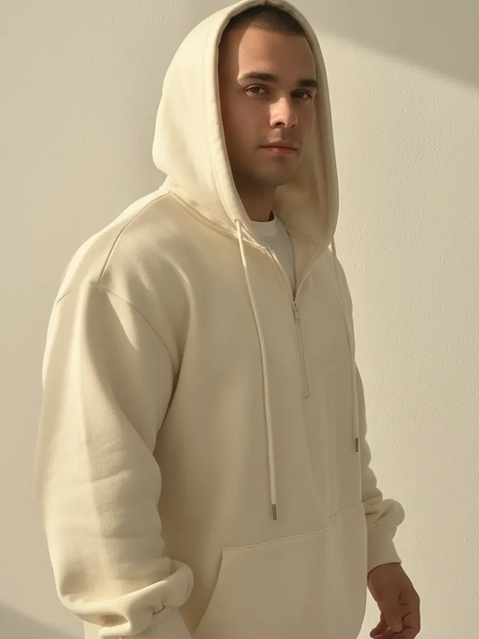 Xudi oversize, erkaklar uchun yarim zamok, kapyushonli tolstovka, paxta 70% poliester 30%