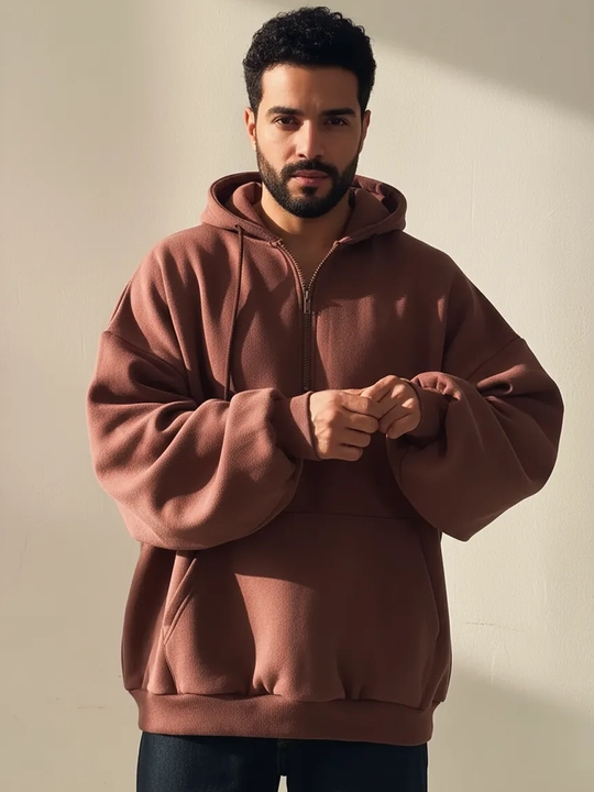 Xudi oversize, erkaklar uchun yarim zamok, kapyushonli tolstovka, paxta 70% poliester 30%