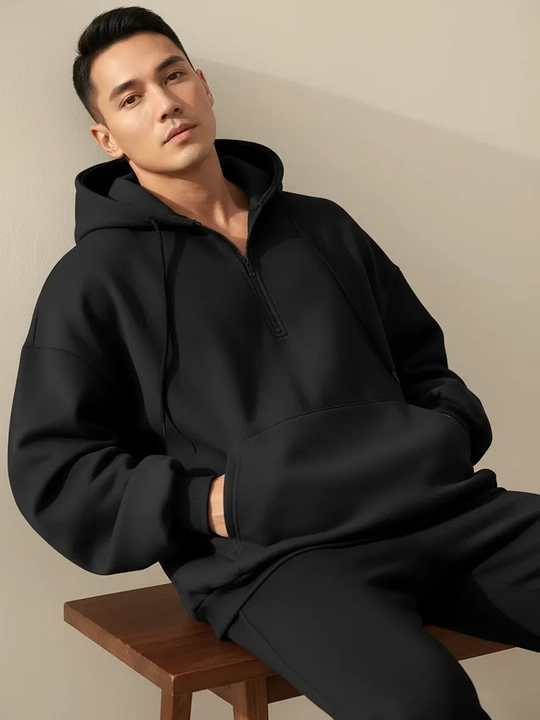 Xudi oversize, erkaklar uchun yarim zamok, kapyushonli tolstovka, paxta 70% poliester 30%