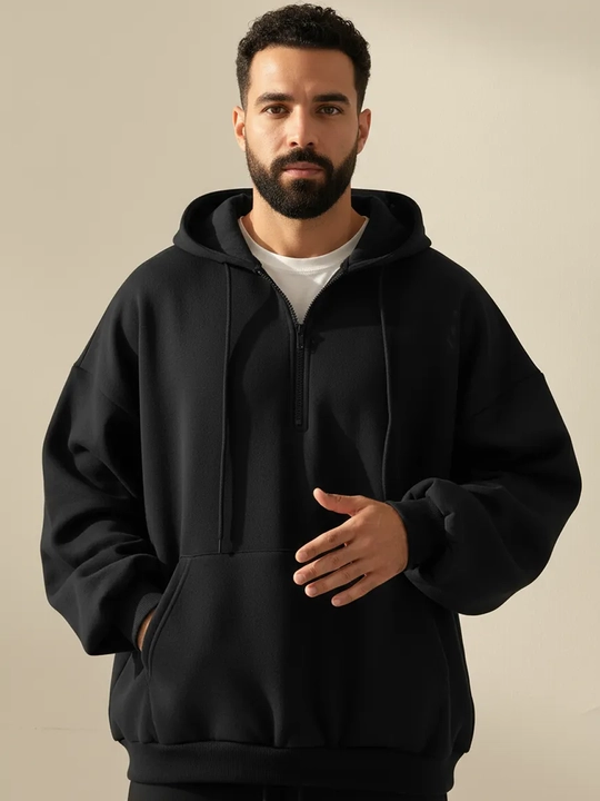 Xudi oversize, erkaklar uchun yarim zamok, kapyushonli tolstovka, paxta 70% poliester 30%