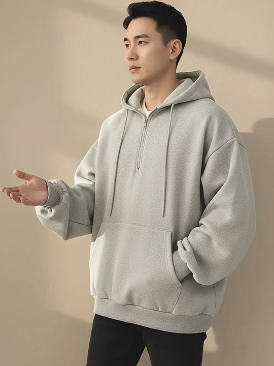 Xudi oversize, erkaklar uchun yarim zamok, kapyushonli tolstovka, paxta 70% poliester 30%
