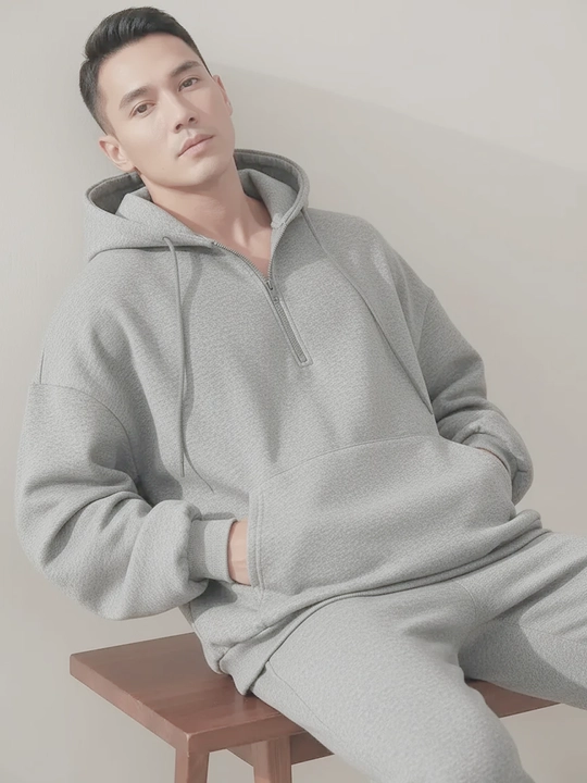 Xudi oversize, erkaklar uchun yarim zamok, kapyushonli tolstovka, paxta 70% poliester 30%