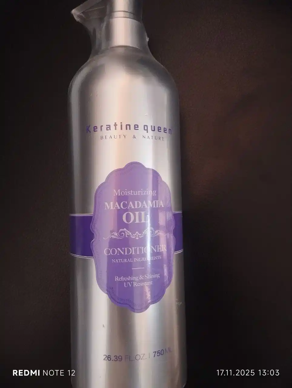 Keratine Queen makadamiya yog‘li, sulfatsiz konditsioner, barcha soch turlari uchun 750 ml