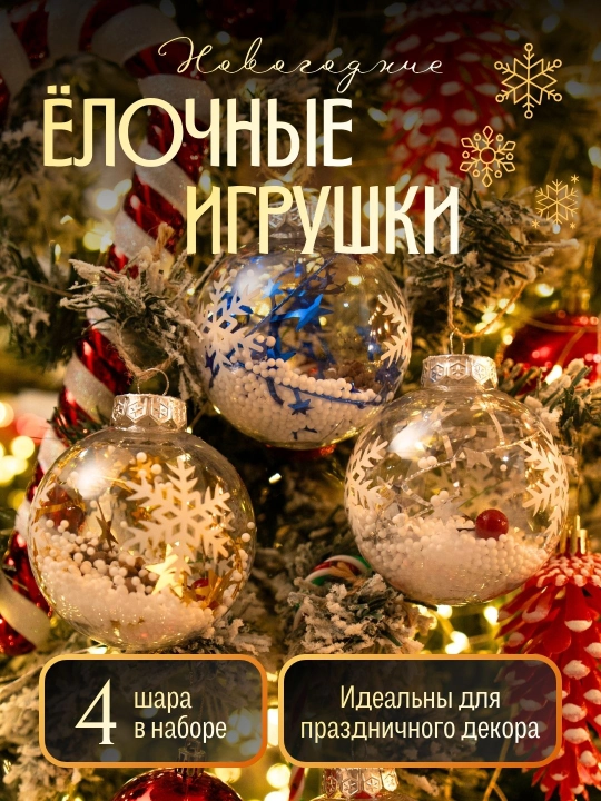 Елочные игрушки, новогодние украшения на елку, декоративный набор шаров - 