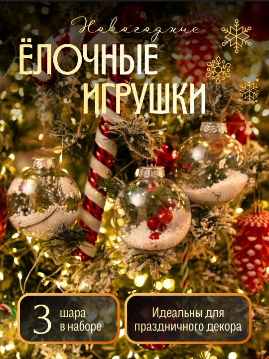 Елочные игрушки, новогодние украшения на елку, декоративный набор шаров - 