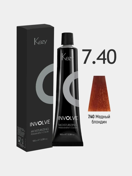 Крем-краска для волос KEZY Involve Color 7.40 Блондин-медный, 100 мл - 