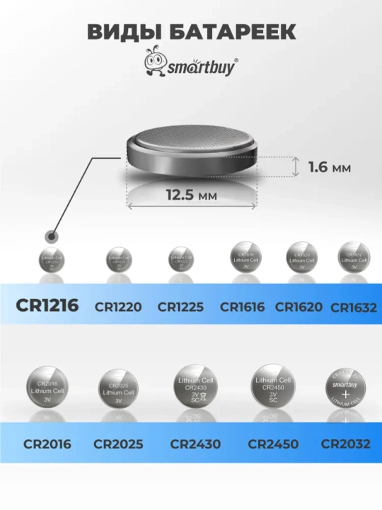 Батарейки литий, 3V, CR2032,CR2025,CR2016,CR1632,CR1620,CR1616,CR1225,CR1220,CR1216