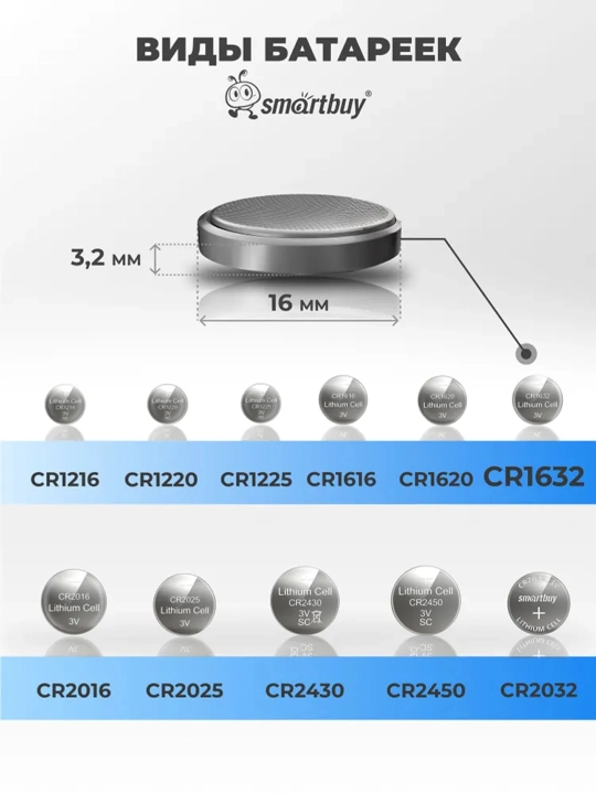 Батарейки литий, 3V, CR2032,CR2025,CR2016,CR1632,CR1620,CR1616,CR1225,CR1220,CR1216
