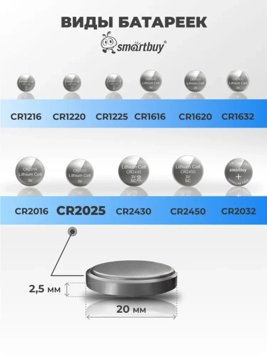 Батарейки литий, 3V, CR2032,CR2025,CR2016,CR1632,CR1620,CR1616,CR1225,CR1220,CR1216