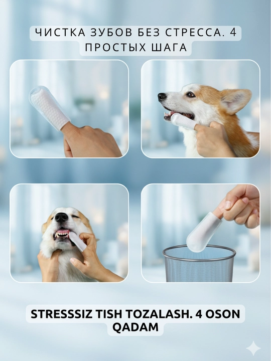 Nam salfetkalar Itlar va mushuklar uchun tishlarni tozalash uchun Kimpets