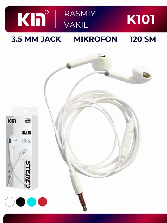 Simli quloqchin KIN K101 3.5mm naushnik telefon uchun stereo audio kabel