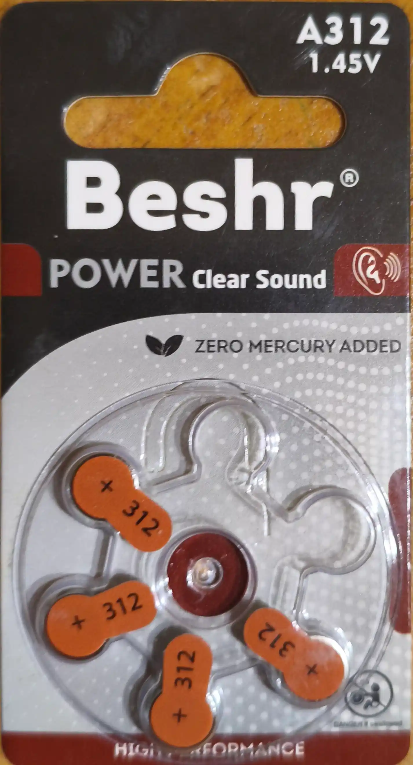 Батарейка для слуховых аппаратов Power Clear Sound  A312  1.45V, для чистого звука