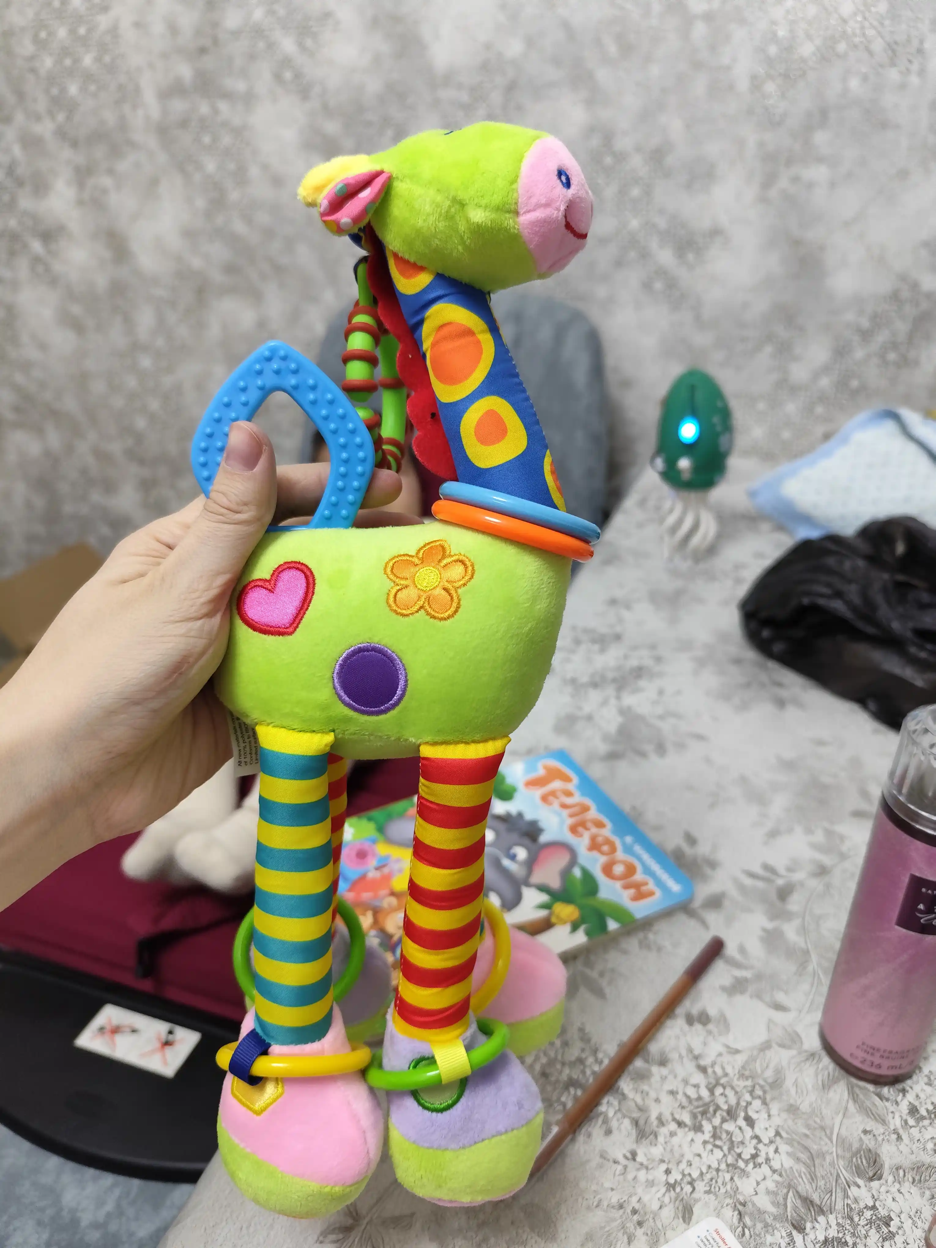 Игрушка - погремушка для новорожденных от 0, с грызунком, жираф - подвеска