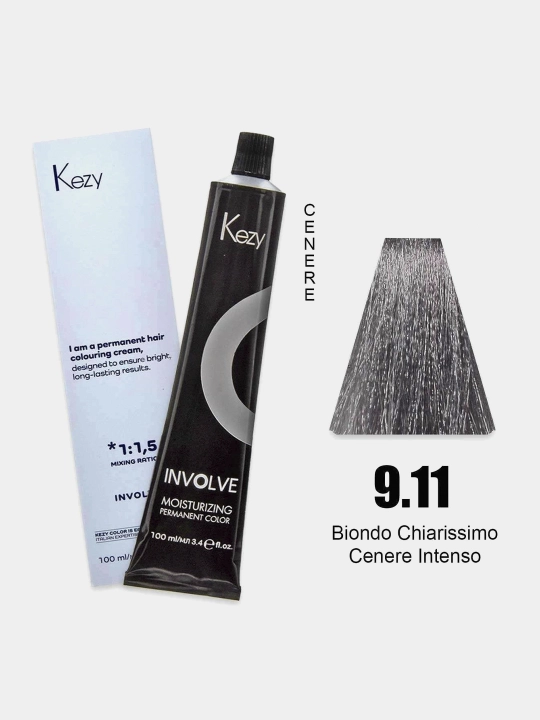 Kezy Involne Color soch bo‘yoqi Juda ochiq blondin intensiv kul rangli 9.11, 100 ml - 