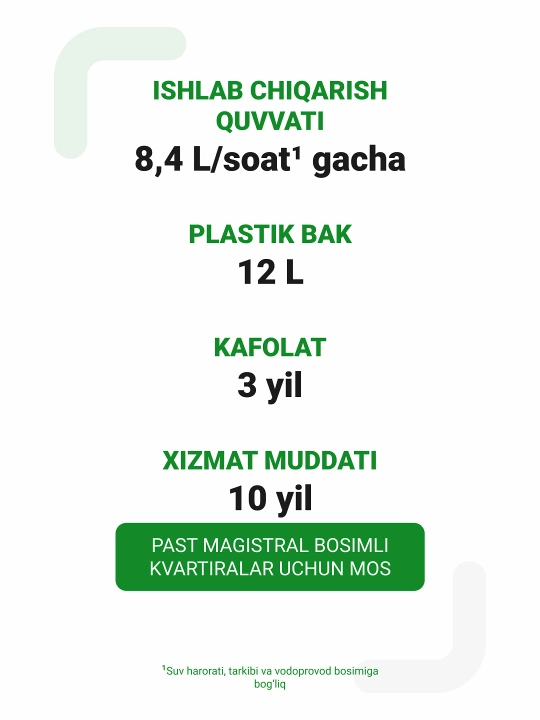 Geyzer Allegro-P teskari osmos nasos bilan, kuniga 200 litr, qattiq suv uchun