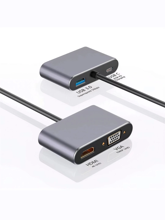 4 в 1 адаптер (HDMI 4K, VGA 1080p, USB 3.0, Type-C)