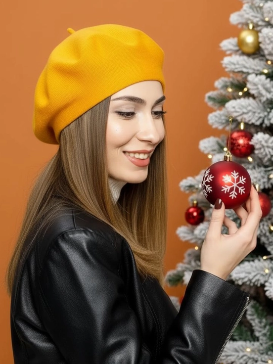 Ayollar va qizlar uchun beret, klassik toʻqilgan shapka, kuz qish mavsum bosh kiyimi