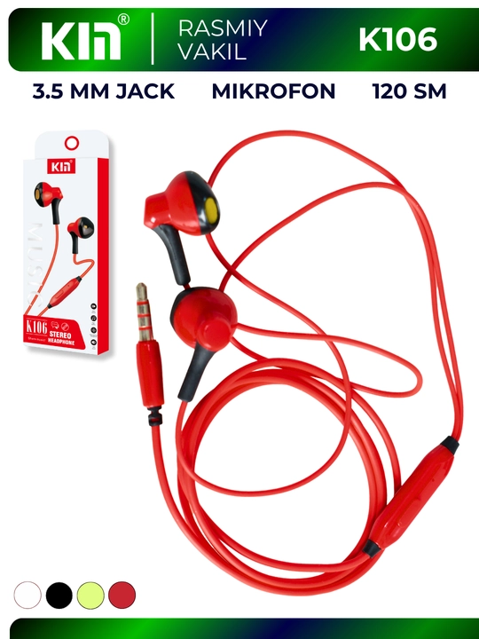 Simli quloqchin KIN K106 3.5mm ulagich, 10mm dinamik, 32 Ohm stereo naushnik