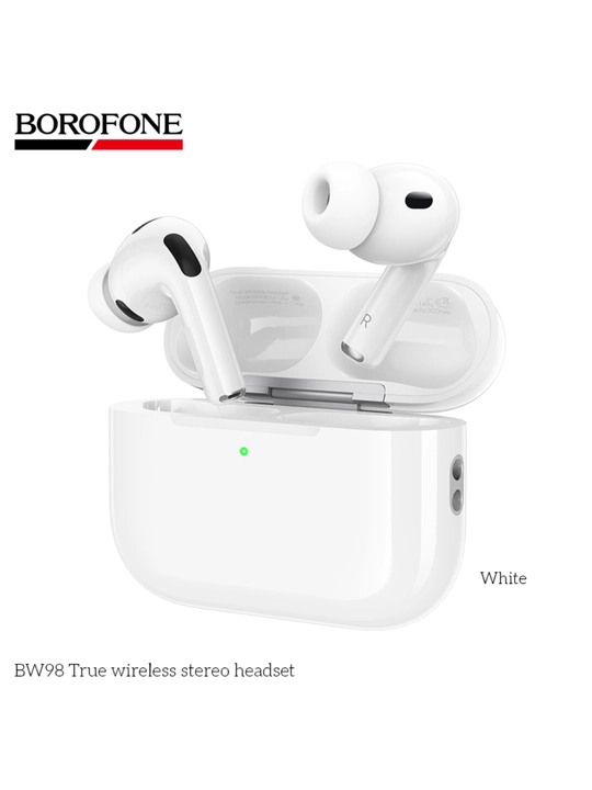 Pro 3 Borofone BW98 TWS mikrofonli Bluetooth simsiz eshitish vositasi, oq