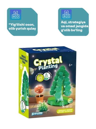 Kristallardan yasalgan archa daraxt — o‘suvchi dekorativ o‘yinchoq, bolalar uchun tajriba