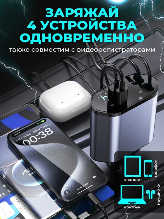 Быстрая автомобильная зарядка в прикуриватель для авто usb