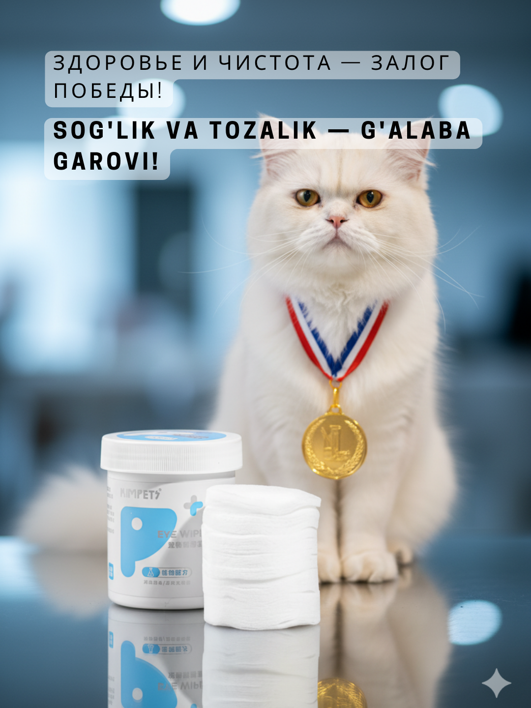 Kimpets ko'z ro'molchalari 200 dona. - mushuklar va itlar uchun, gigiena va parvarish