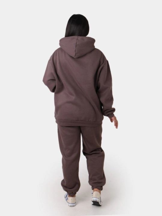 Ayollar sport kostyumi: hudi va jogger shimlar, iliq flis, liloviy