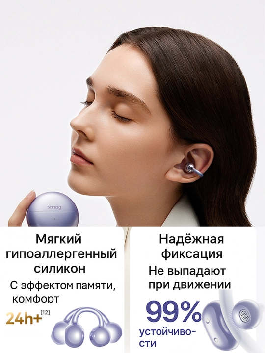 Simsiz quloqchinlar SANAG FreeClip S6S Series, Bluetooth 6.0, IPX5, ochiq dizayn