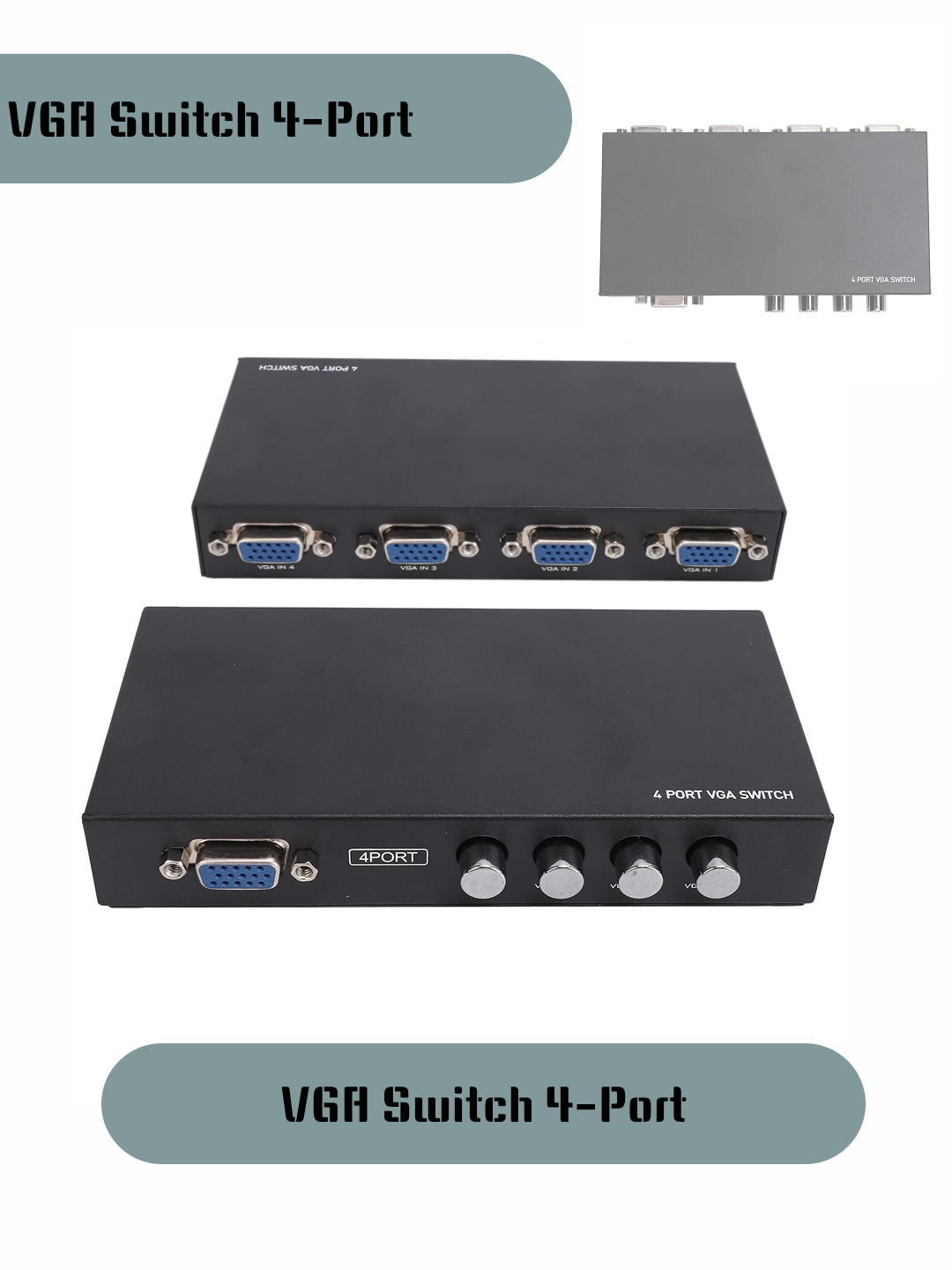 4-портовый VGA Switch устройство для подключения 4 компьютеров к одному монитор (1920×1440) - 
